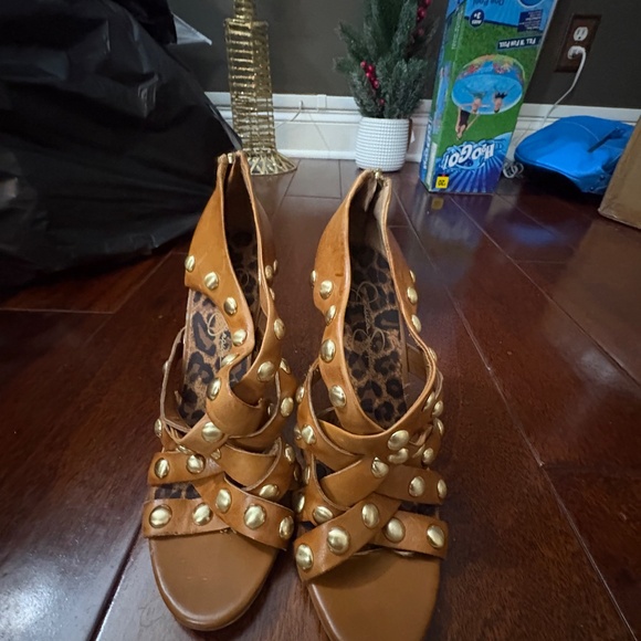 Jessica Simpson Brown Studded Strappy High Heel Sandals - Picture 2 of 3